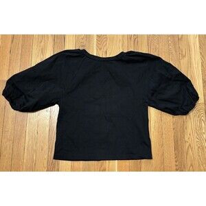 Moussy Vintage Puff Sleeve Top Size S Solid Black 100% Cotton Shirt Tee